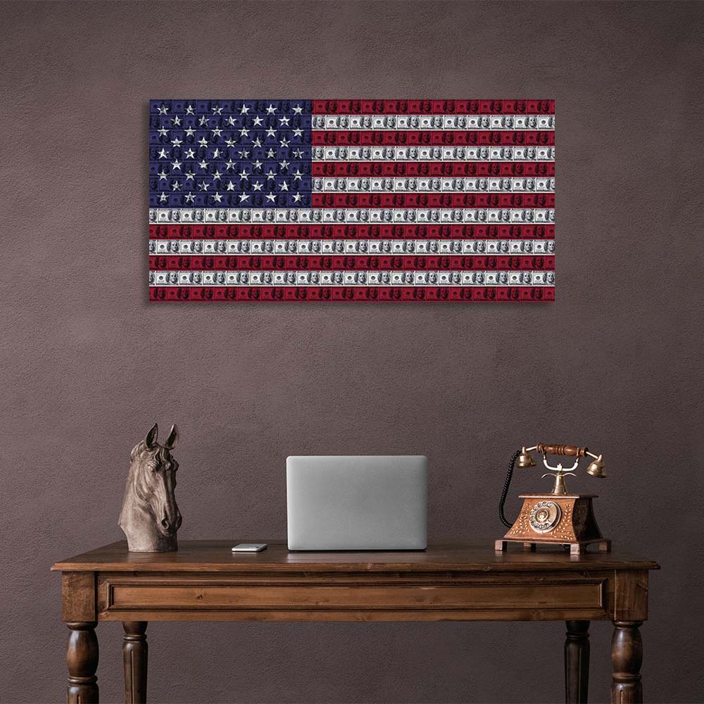 Inspirierender Kunstdruck auf Leinwand, amerikanische Dollarflagge