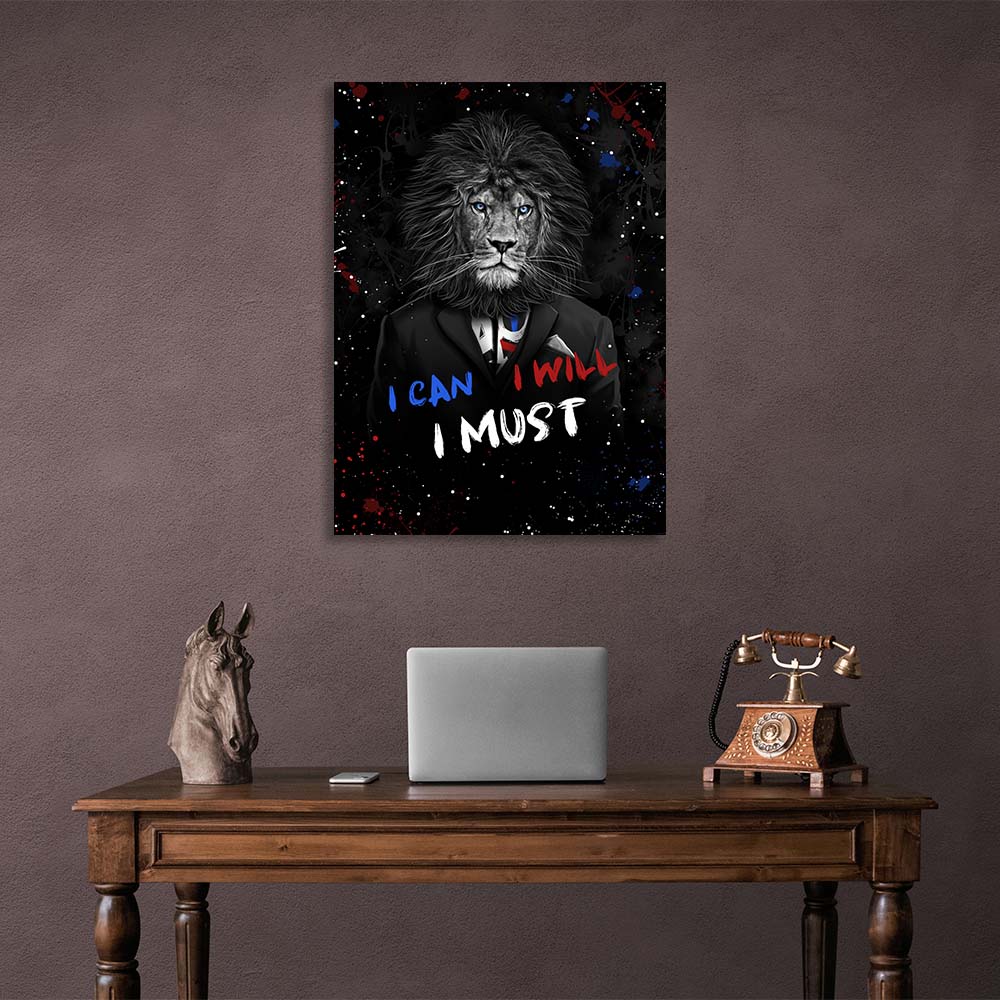 Lion I can, I will, I must, Motivational Canvas Wall Art Print