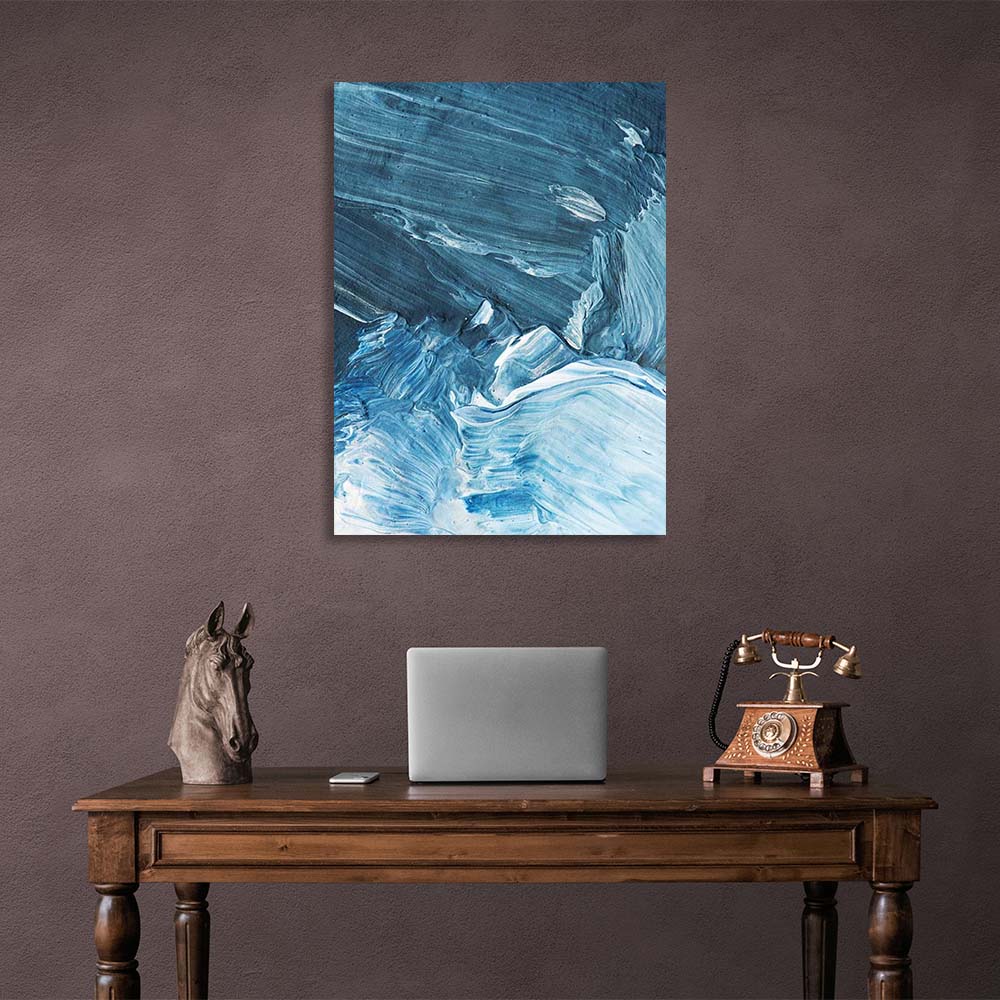 Abstraction Canvas Wall Art Print Blue and white paint strokes