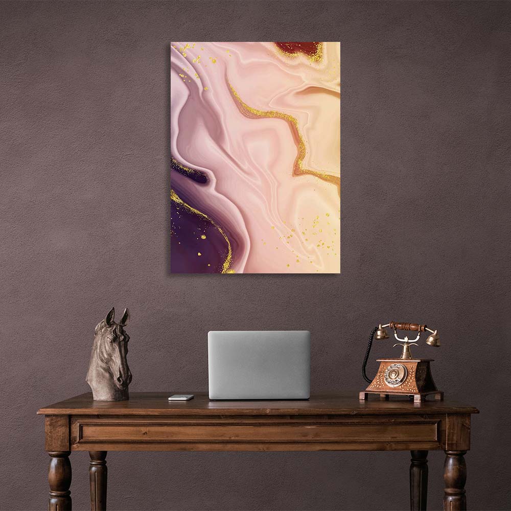 Abstrakter Leinwand-Kunstdruck, lila-rosa Marmor mit Gold