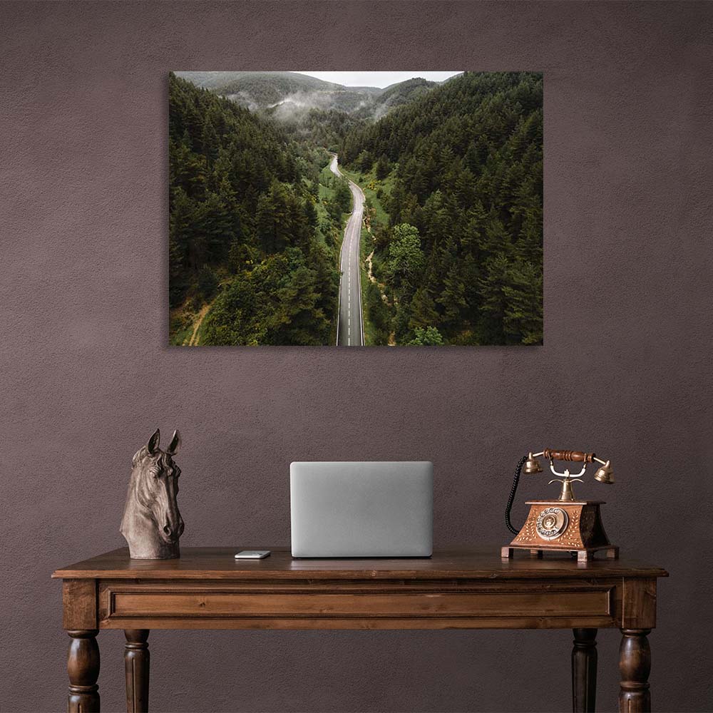 Canvas Wall Art Print Road through the misty forest