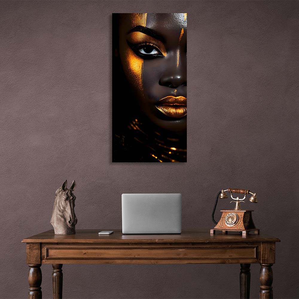 Canvas Wall Art Print Dark-skinned girl with golden makeup