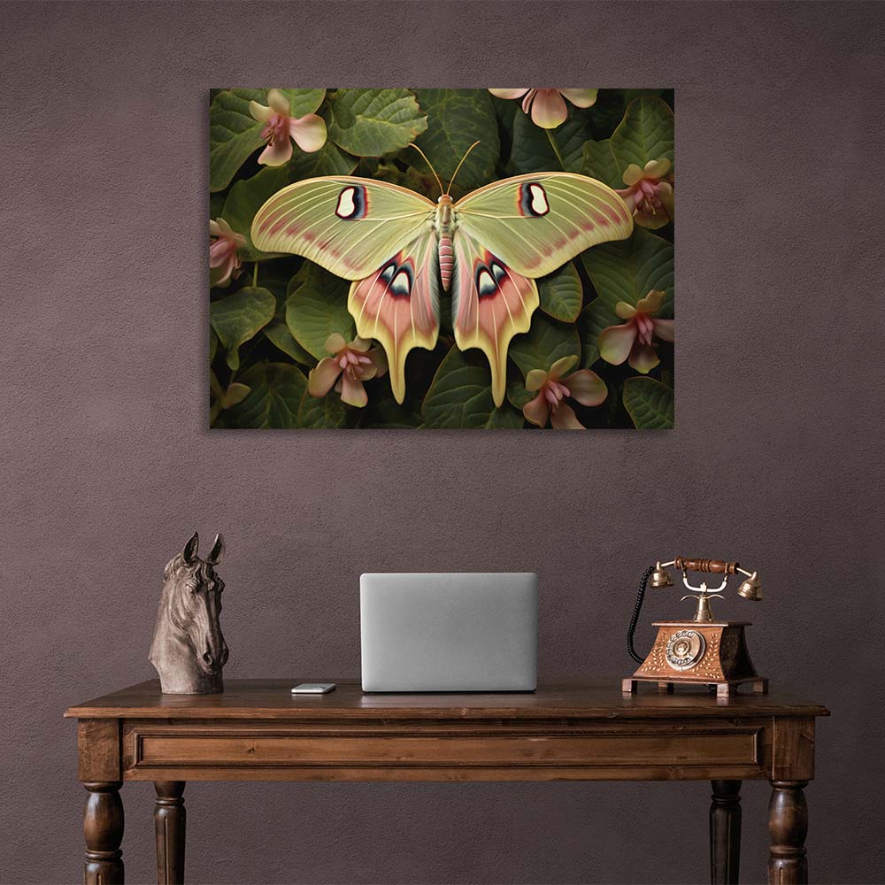 Kunstdruck auf Leinwand mit Schmetterling in Blumen