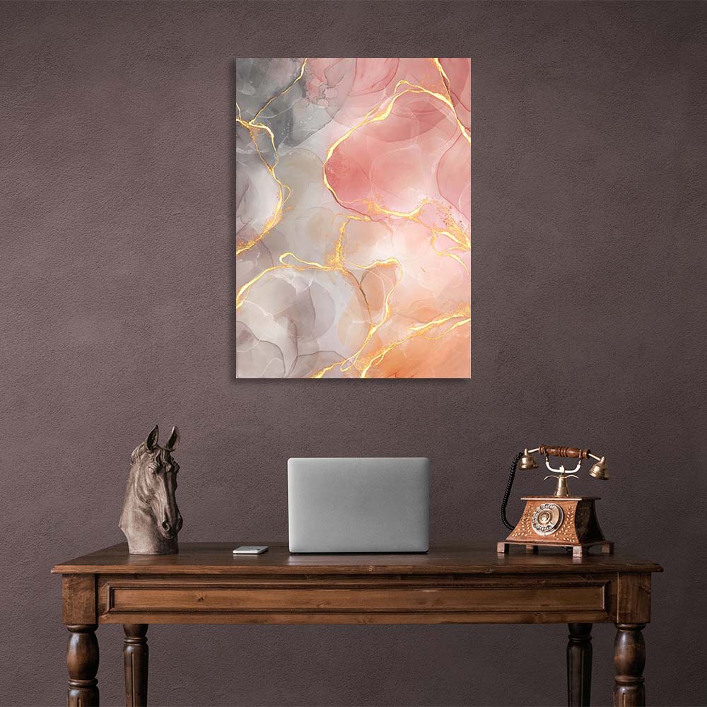 Abstraction Canvas Wall Art Print gray-pink marble