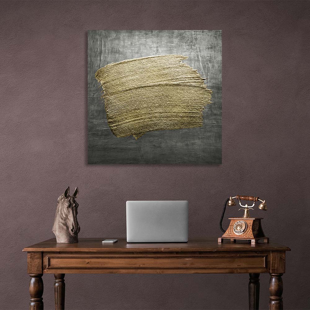 Golden strokes against a grey wall Abstraction Canvas Wall Art Print