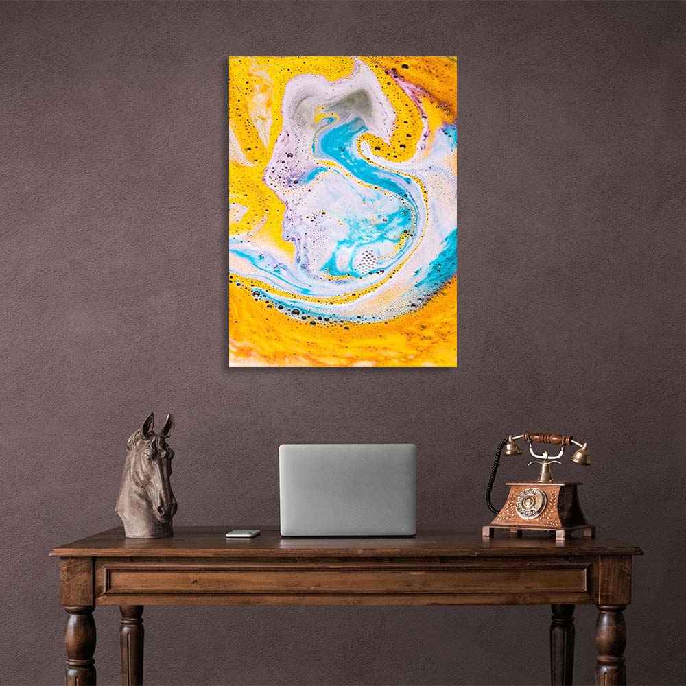 Abstraction Canvas Wall Art Print Yellow-blue paint divorces on water