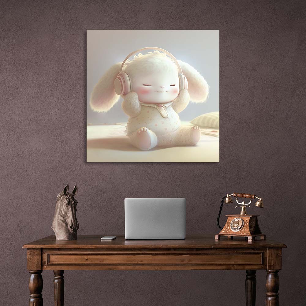 In the children's room Bunny in headphones Canvas Wall Art Print