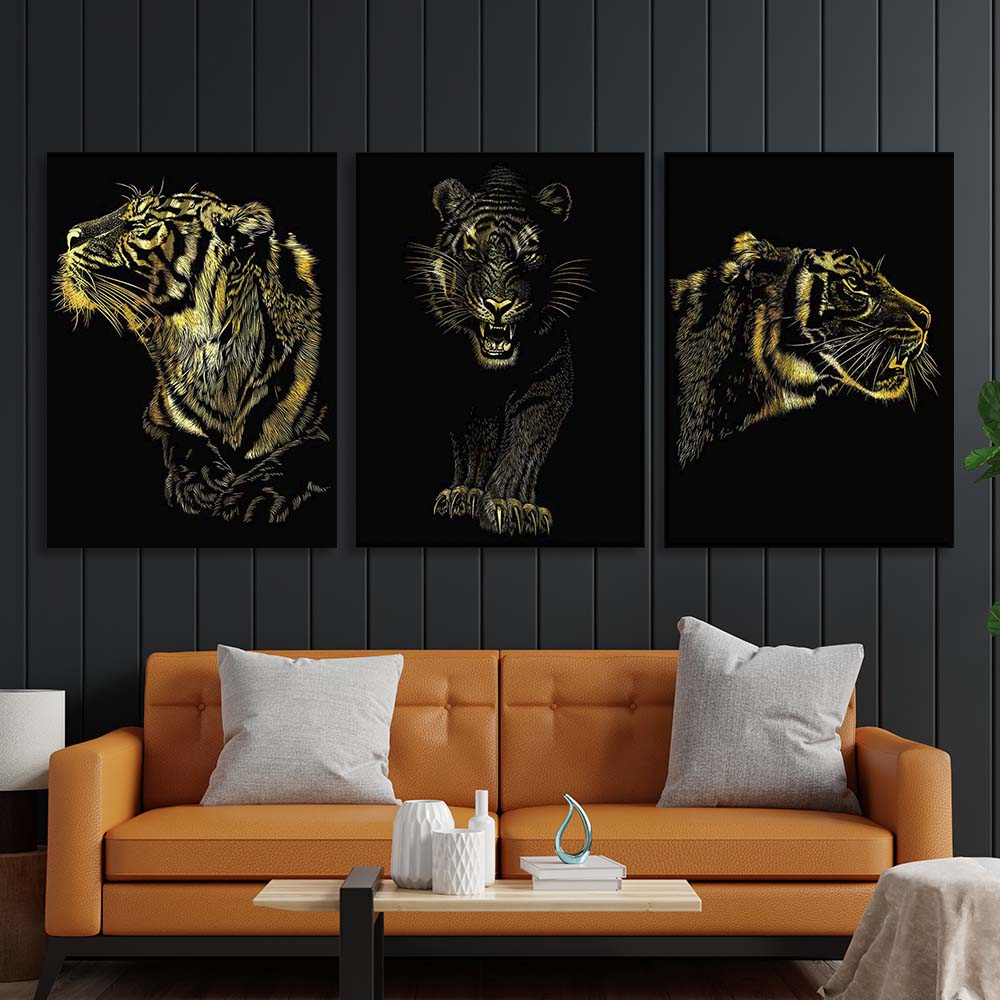 Kunstdruck auf Leinwand, mehrteilig, Goldener Tiger