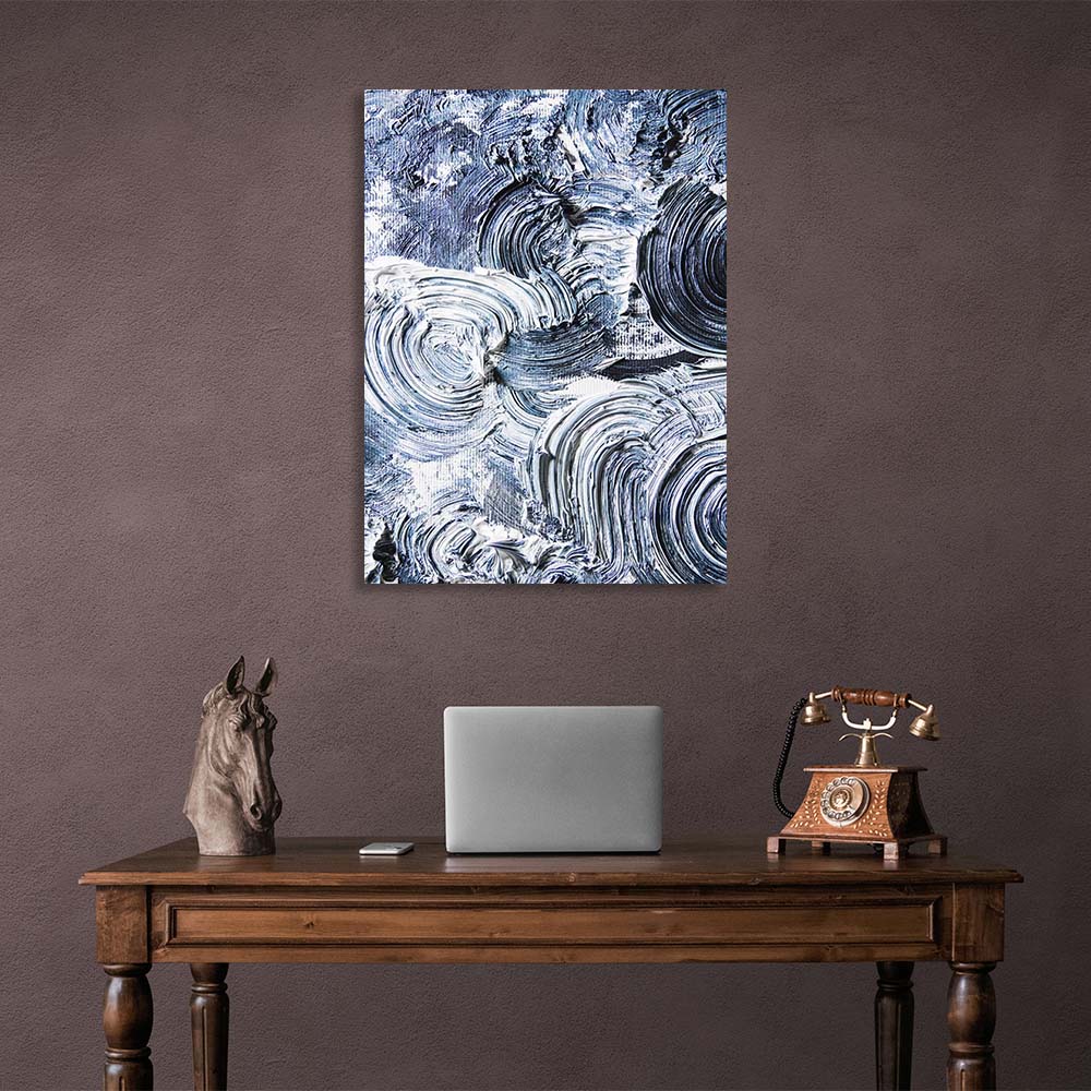 Abstraction Canvas Wall Art Print Blue strokes on white paint