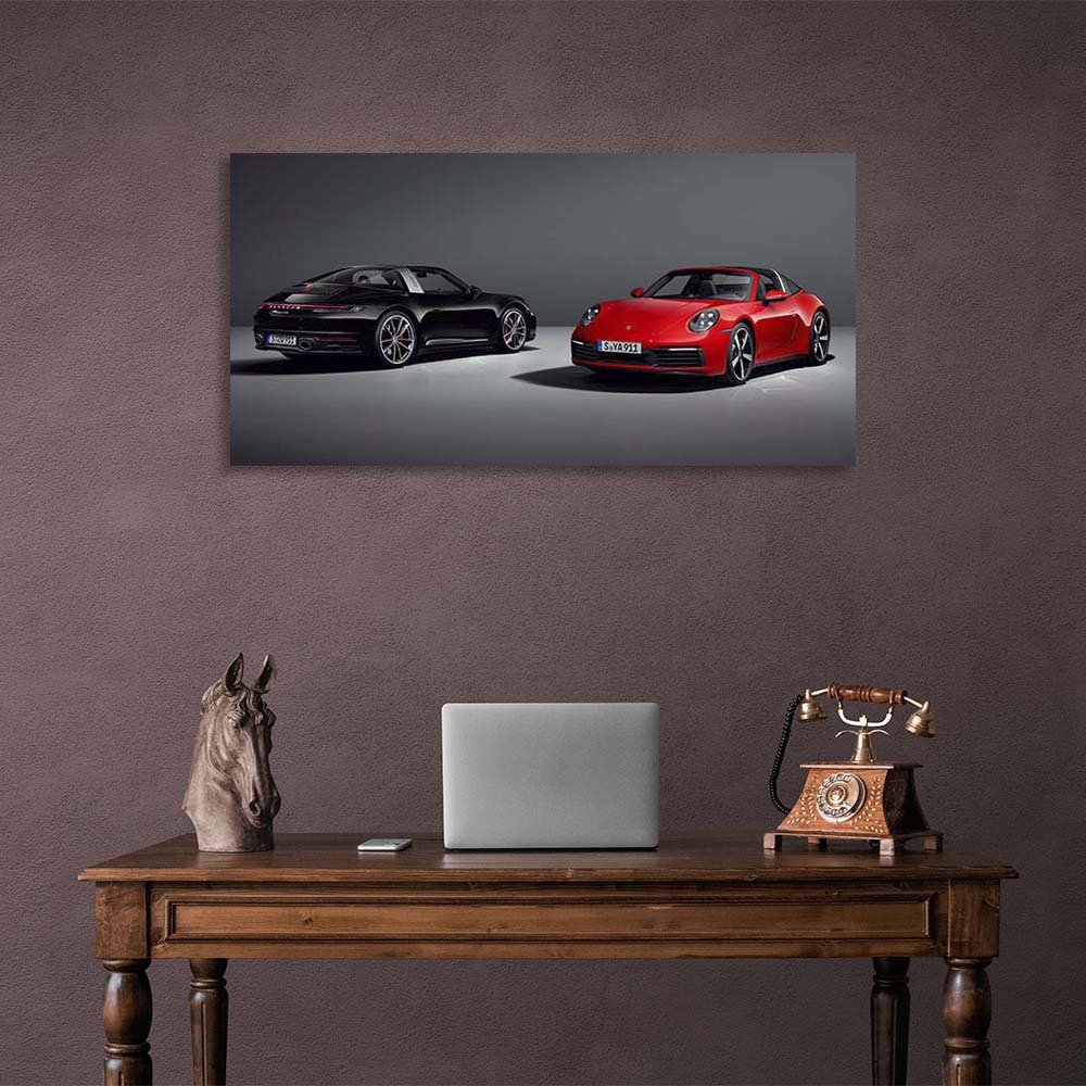 Canvas Wall Art Print Car black and red Porsche 911 Targa