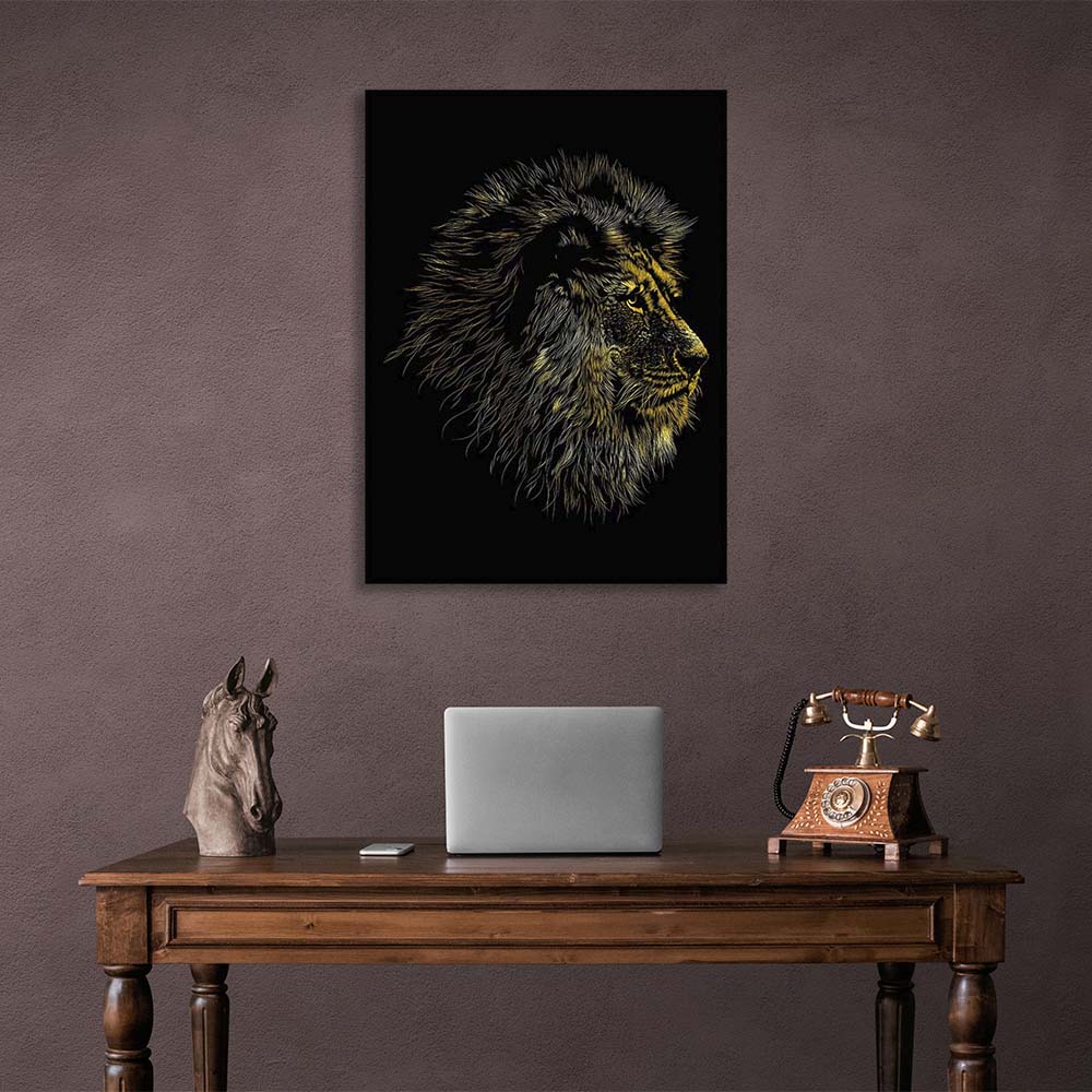 Canvas Wall Art Print Lion's head on a black background