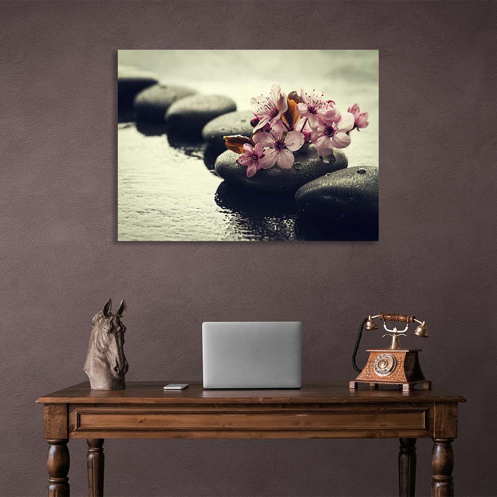 Canvas Wall Art Print Sakura Flowers on stones