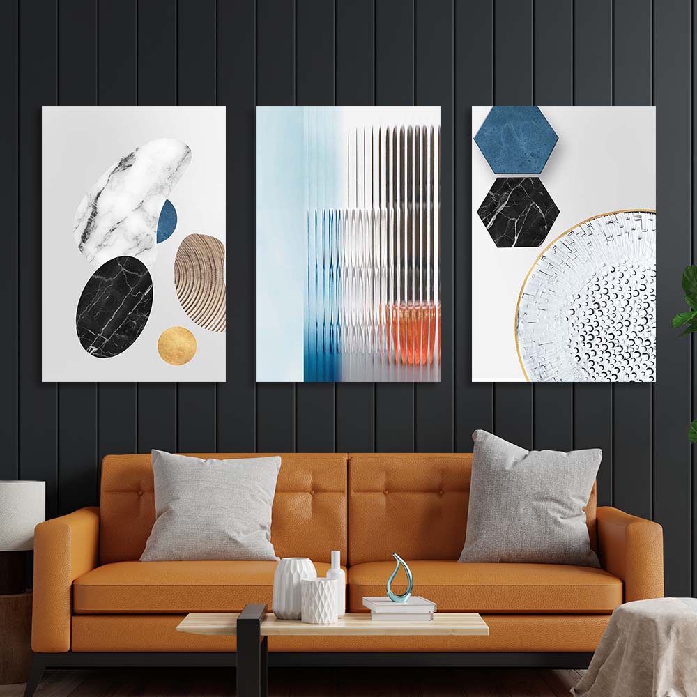 Multi Panel Canvas Wall Art Print Abstraction with geometric marble figures