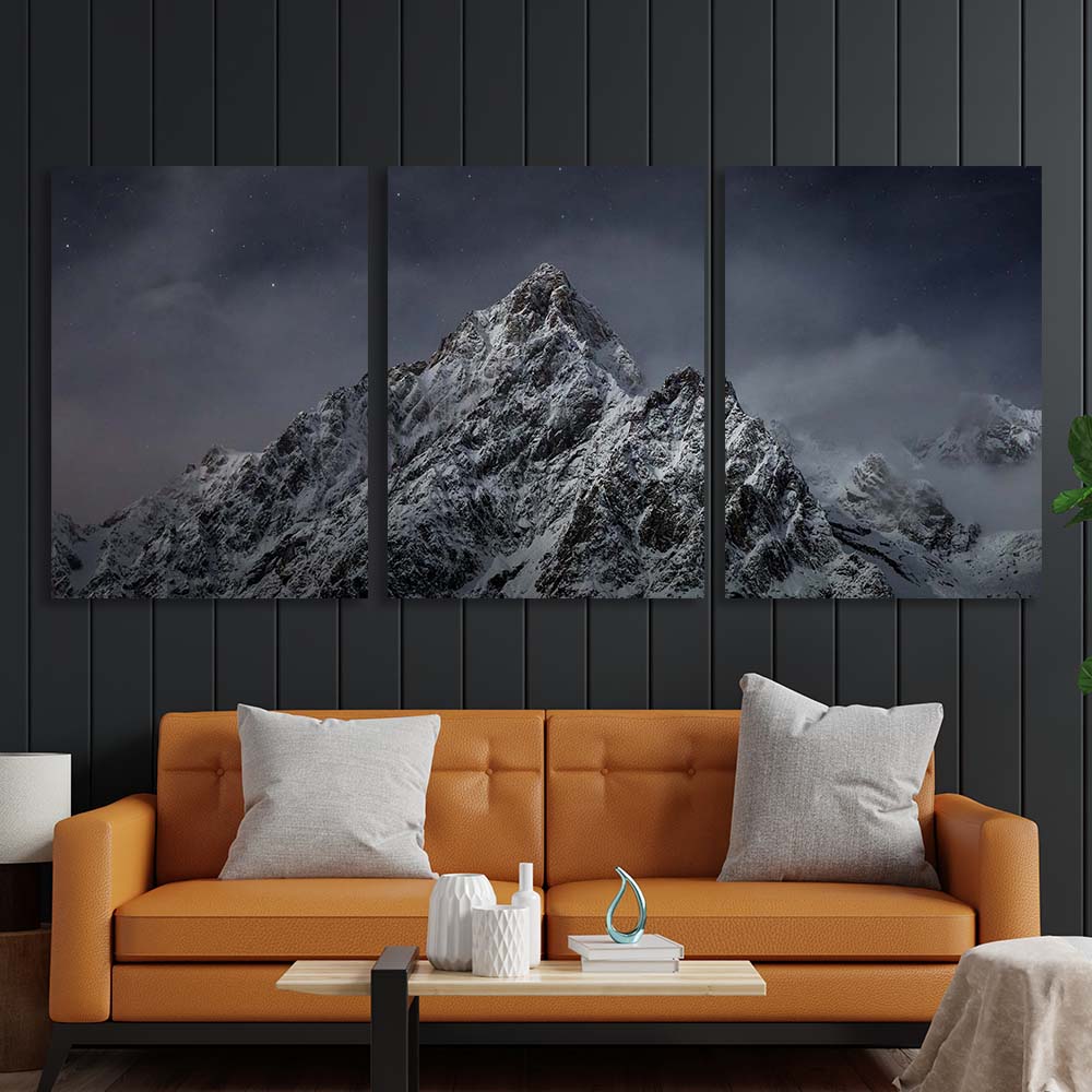 Multi Panel Canvas Wall Art Print Mountain peak on the background of the starry sky