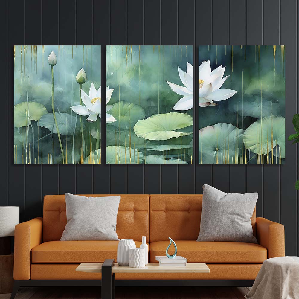 Mehrteiliger Kunstdruck auf Leinwand „Lilien im Teich“