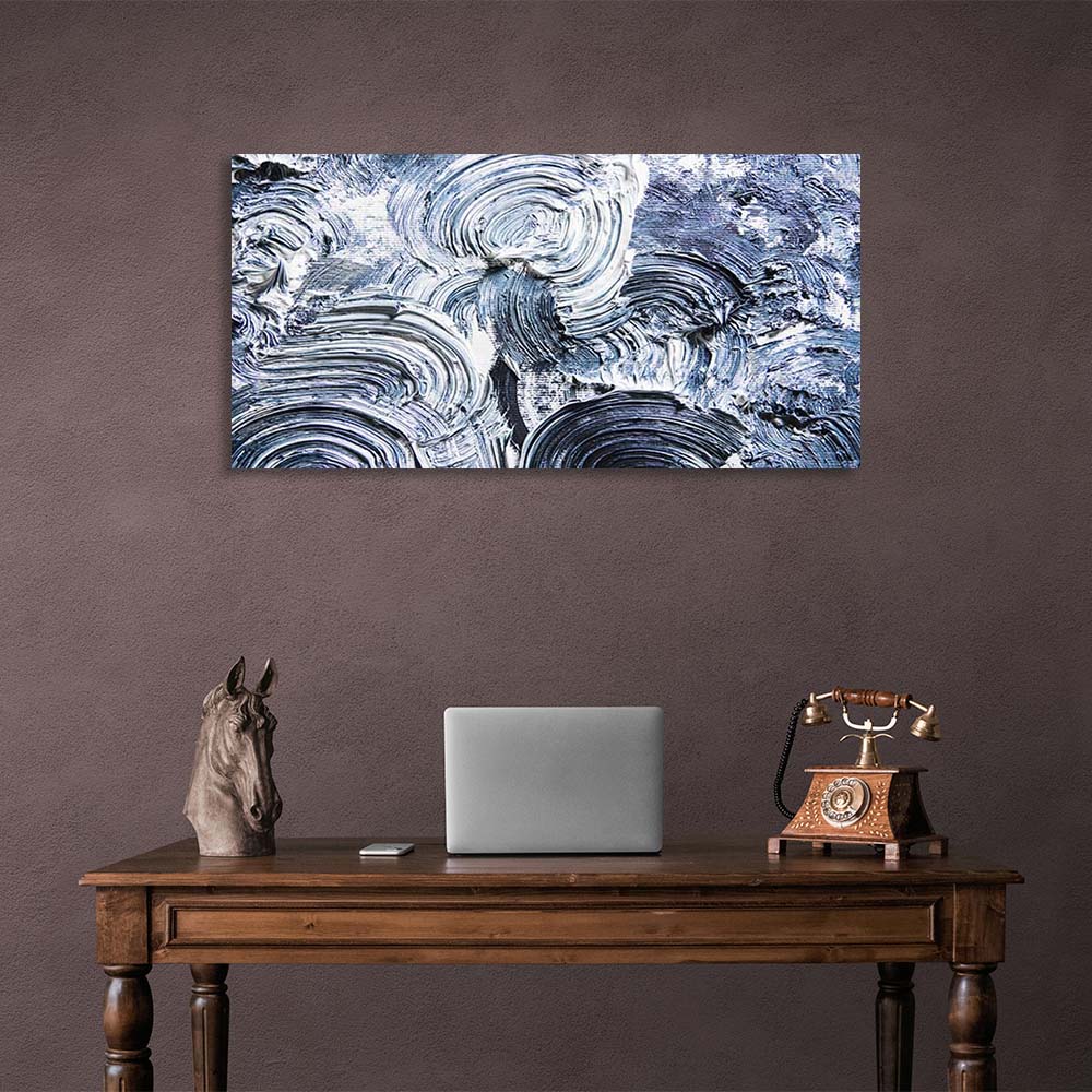 Abstraction Canvas Wall Art Print Blue strokes on white paint horizontal