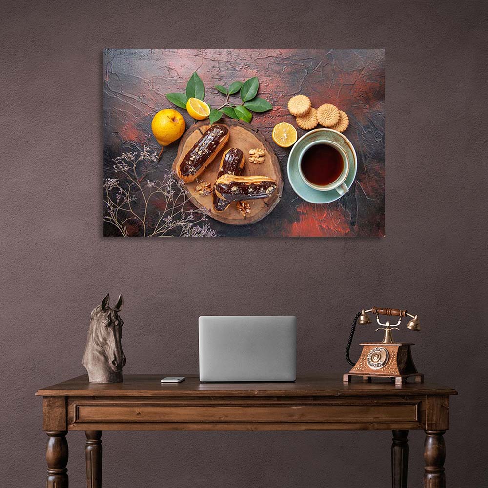 Canvas Wall Art Print For Kitchen Eclairs for tea