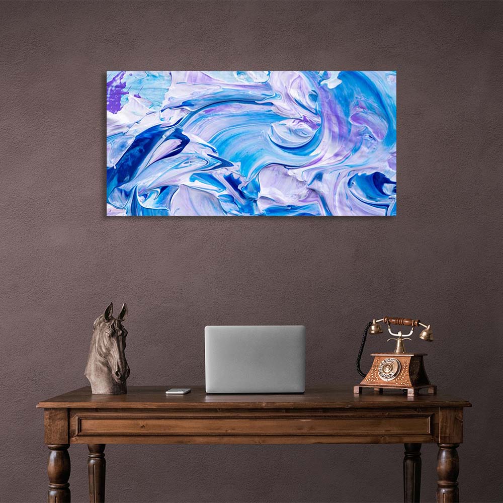 Abstraktion Leinwand Wand Kunstdruck abstrakt horizontal blau-lila Farbspritzer