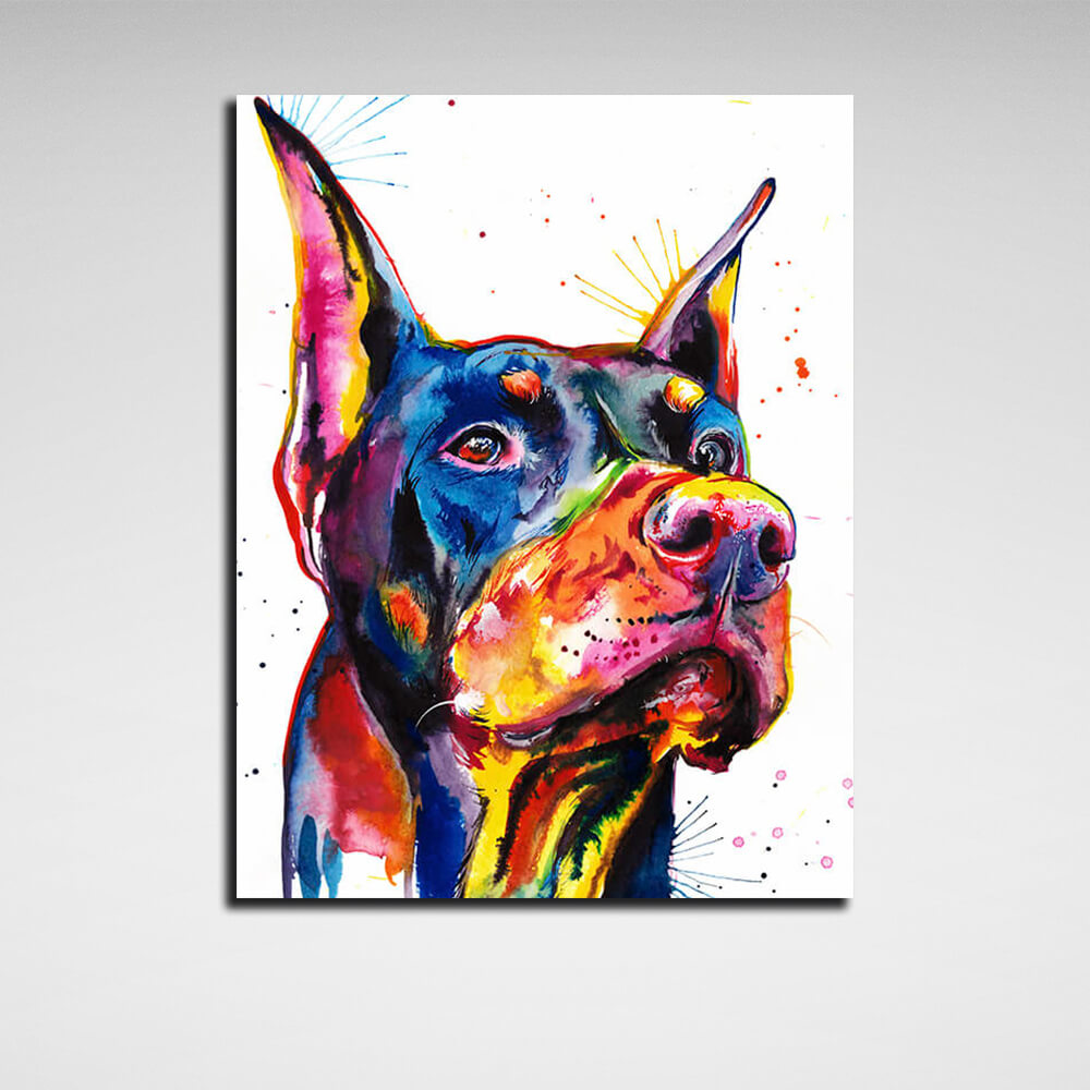 Kunstdruck auf Leinwand mit Dobermann-Motiv