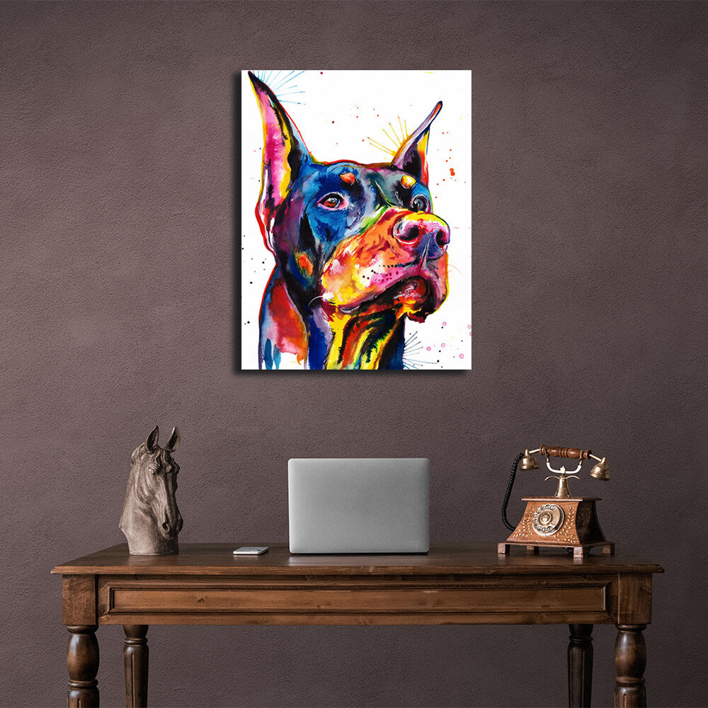 Kunstdruck auf Leinwand mit Dobermann-Motiv