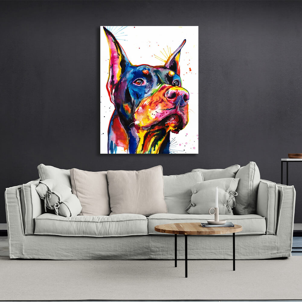 Kunstdruck auf Leinwand mit Dobermann-Motiv