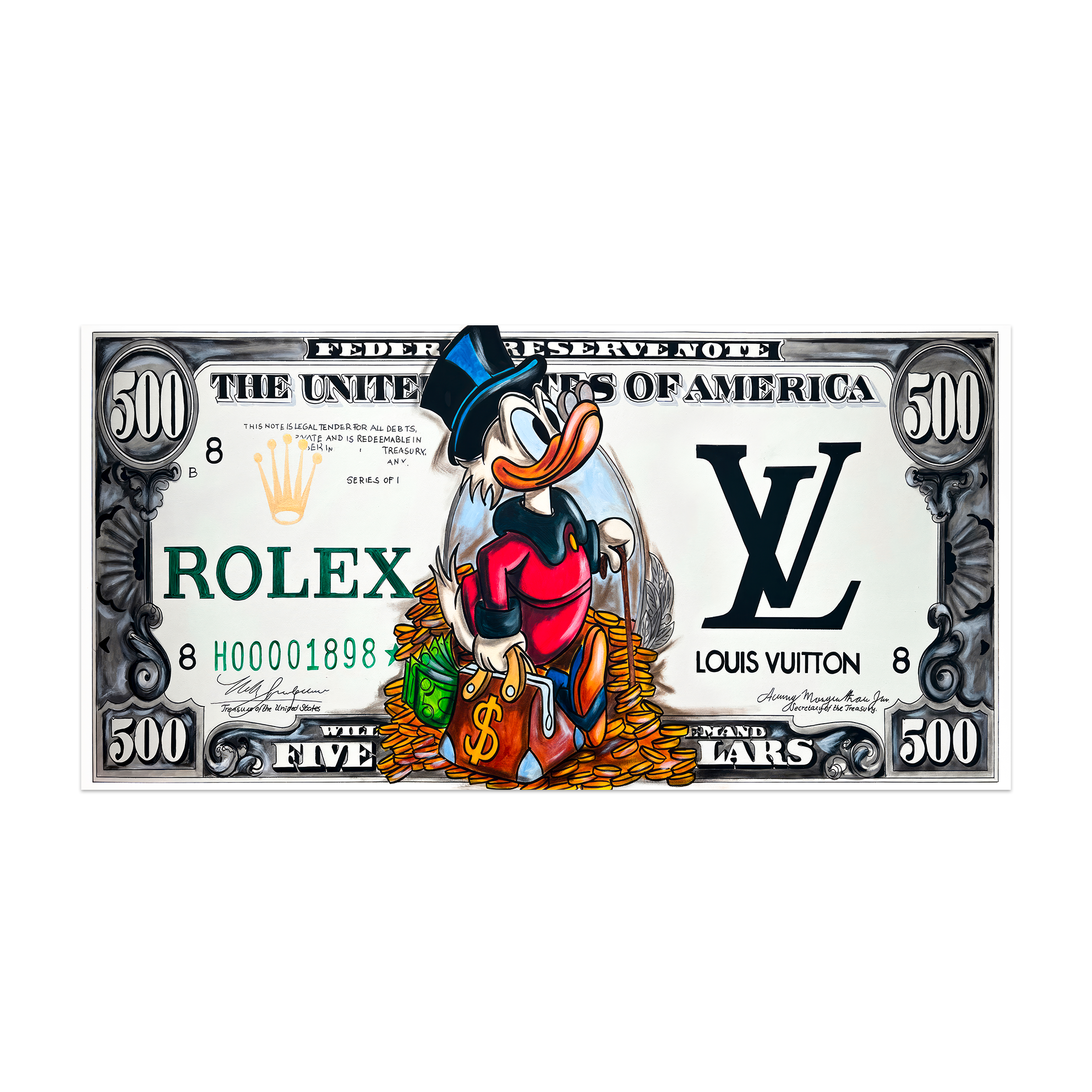 Luxury Money Art Canvas — Scrooge McDuck, Rolex & Louis Vuitton Dollar Poster