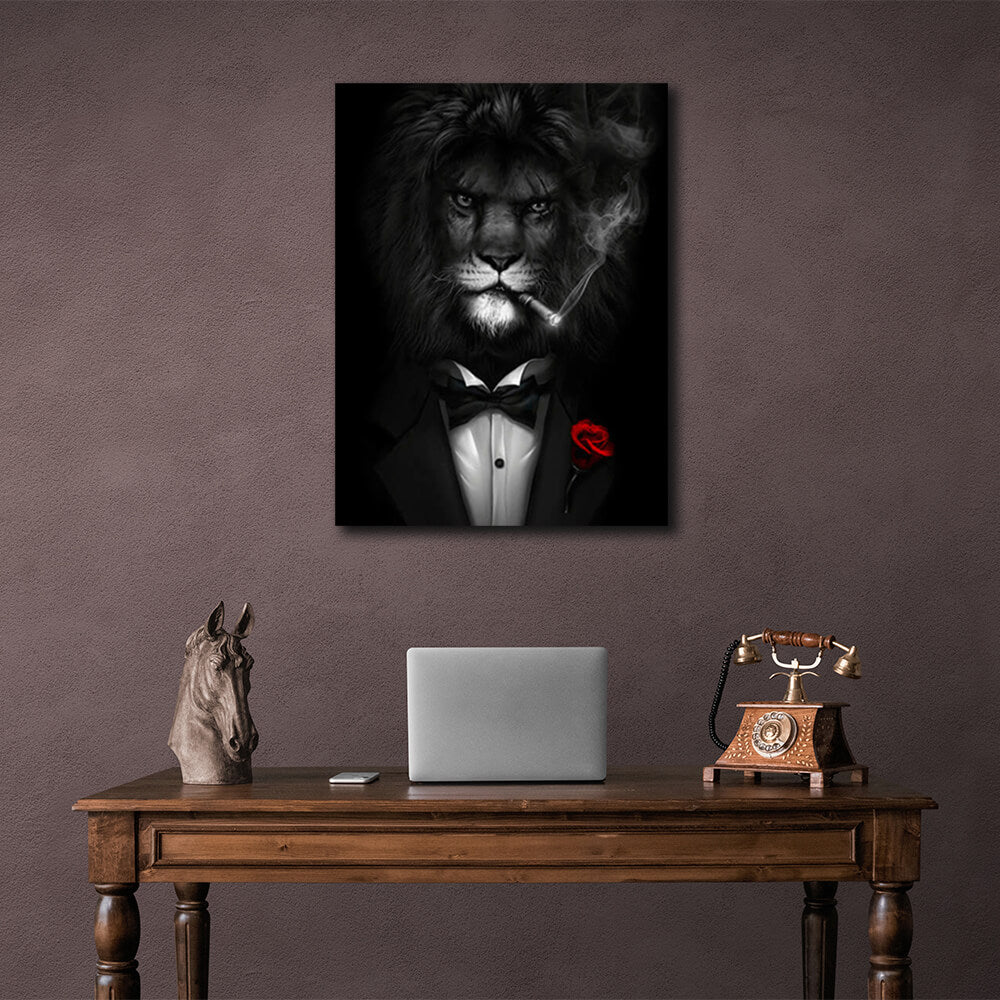 A lion in a jacket Canvas Wall Art Print