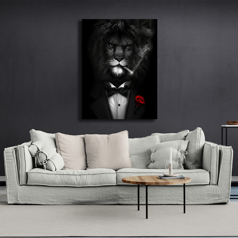 A lion in a jacket Canvas Wall Art Print