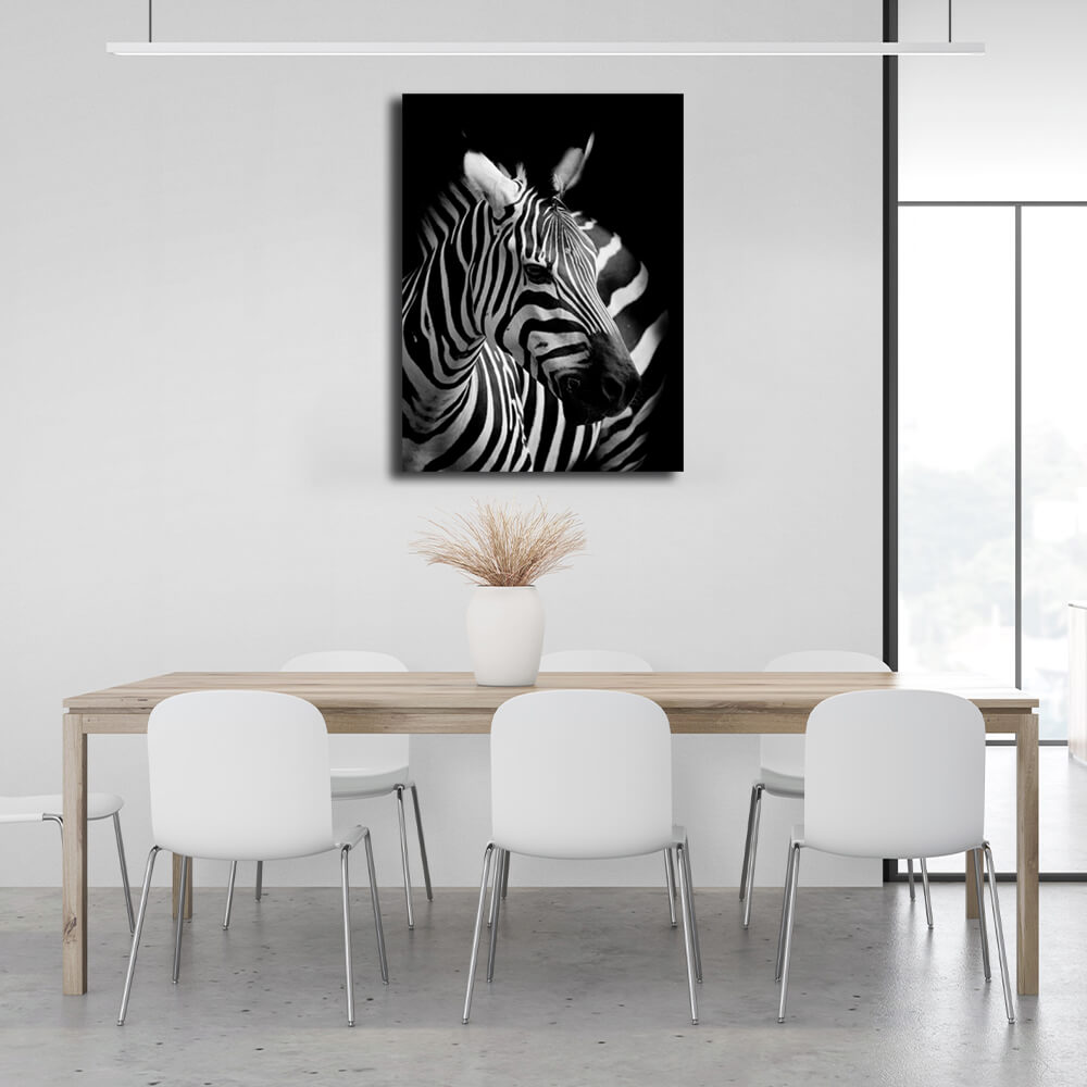 Schwarz-weißer Zebra-Kunstdruck auf Leinwand