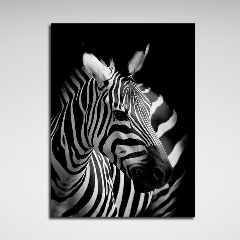 Schwarz-weißer Zebra-Kunstdruck auf Leinwand