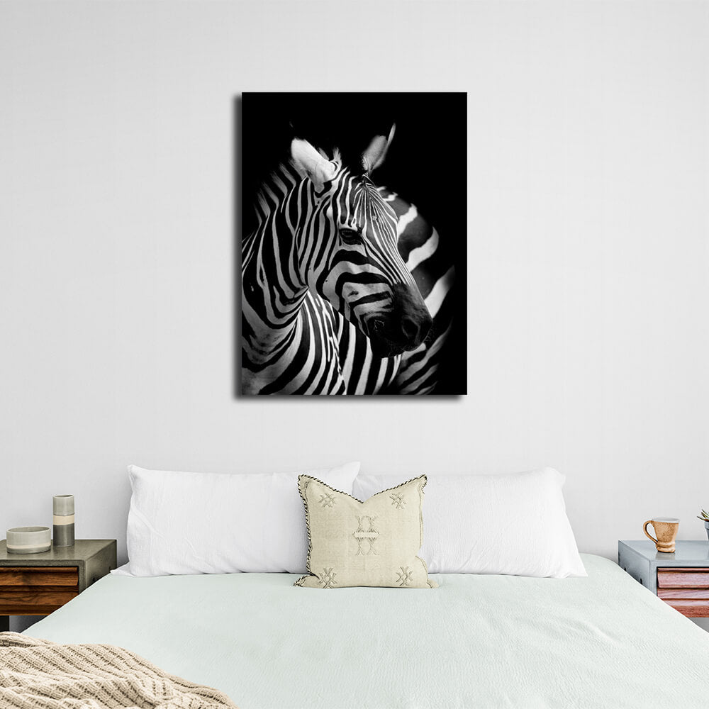 Schwarz-weißer Zebra-Kunstdruck auf Leinwand