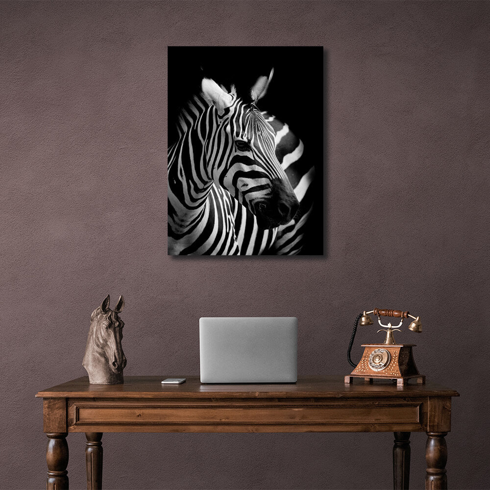 Schwarz-weißer Zebra-Kunstdruck auf Leinwand