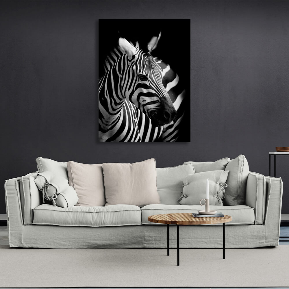 Schwarz-weißer Zebra-Kunstdruck auf Leinwand