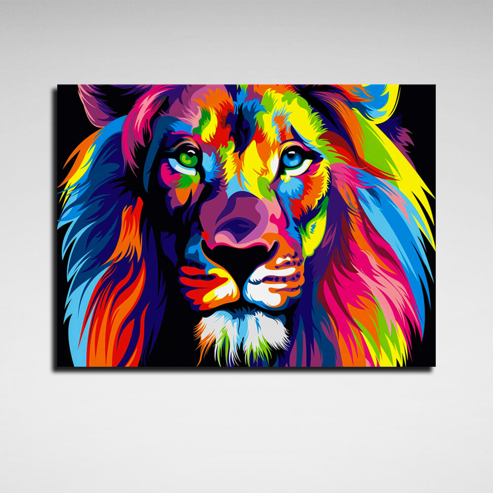 Multicolored lion Canvas Wall Art Print