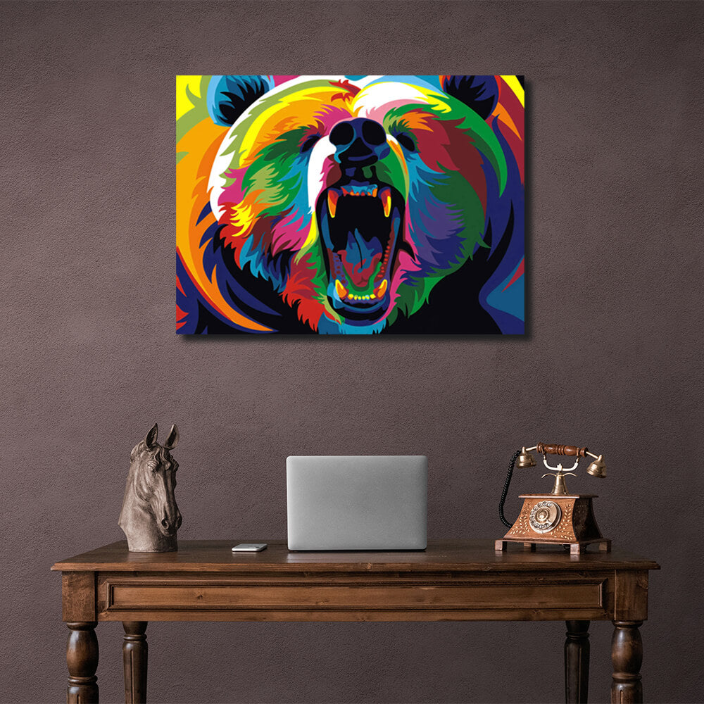 Colorful bear Canvas Wall Art Print