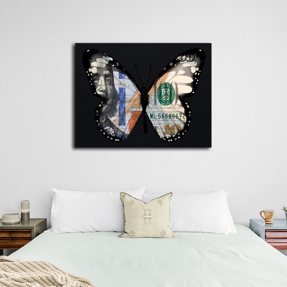 Schmetterling Dollar schwarz motivierende Leinwand Wand Kunstdruck