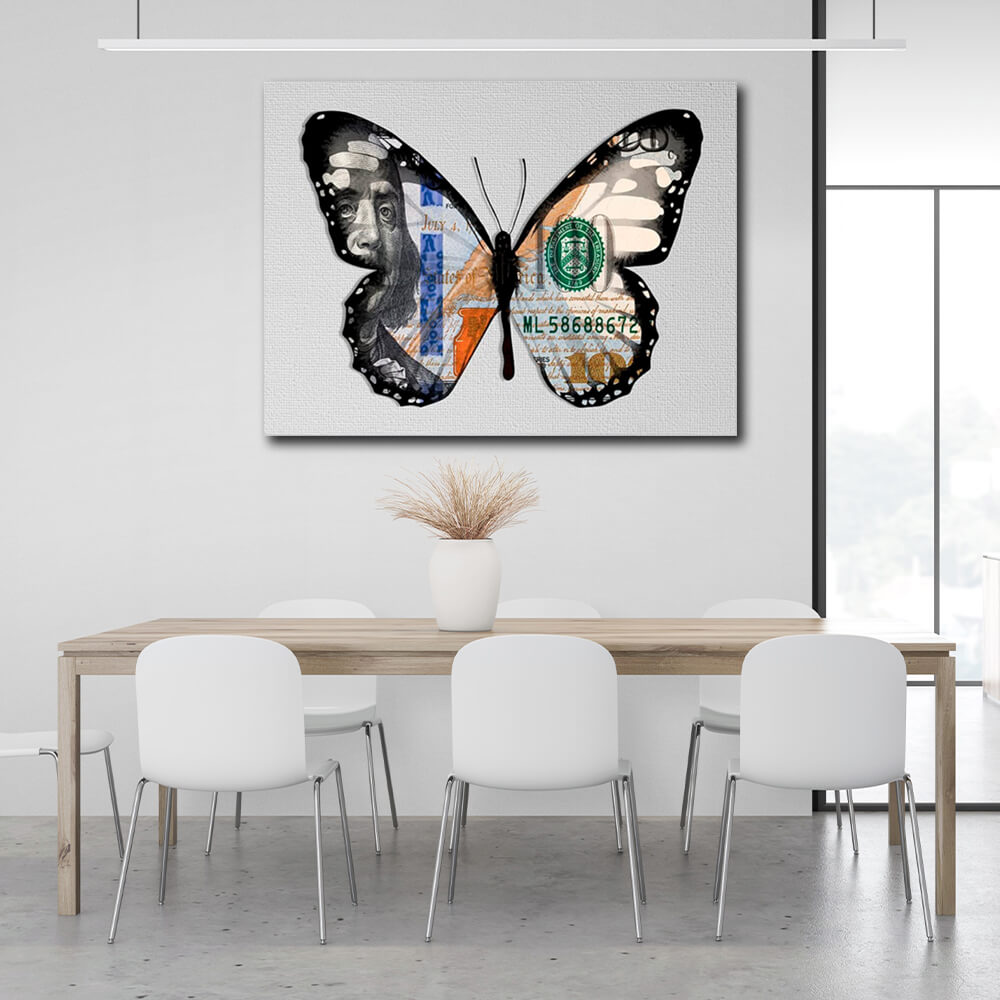 Schmetterling Dollar weiß motivierende Leinwand Wand Kunstdruck