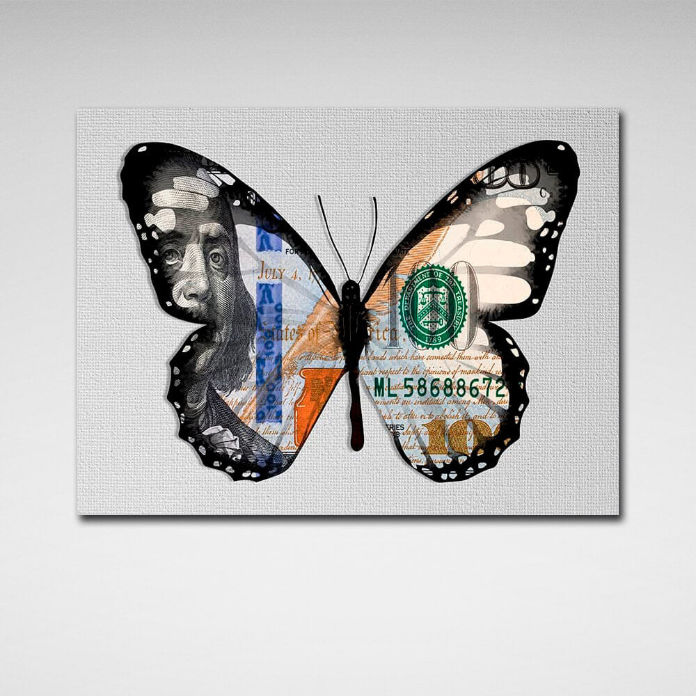 Butterfly dollar white Motivational Canvas Wall Art Print