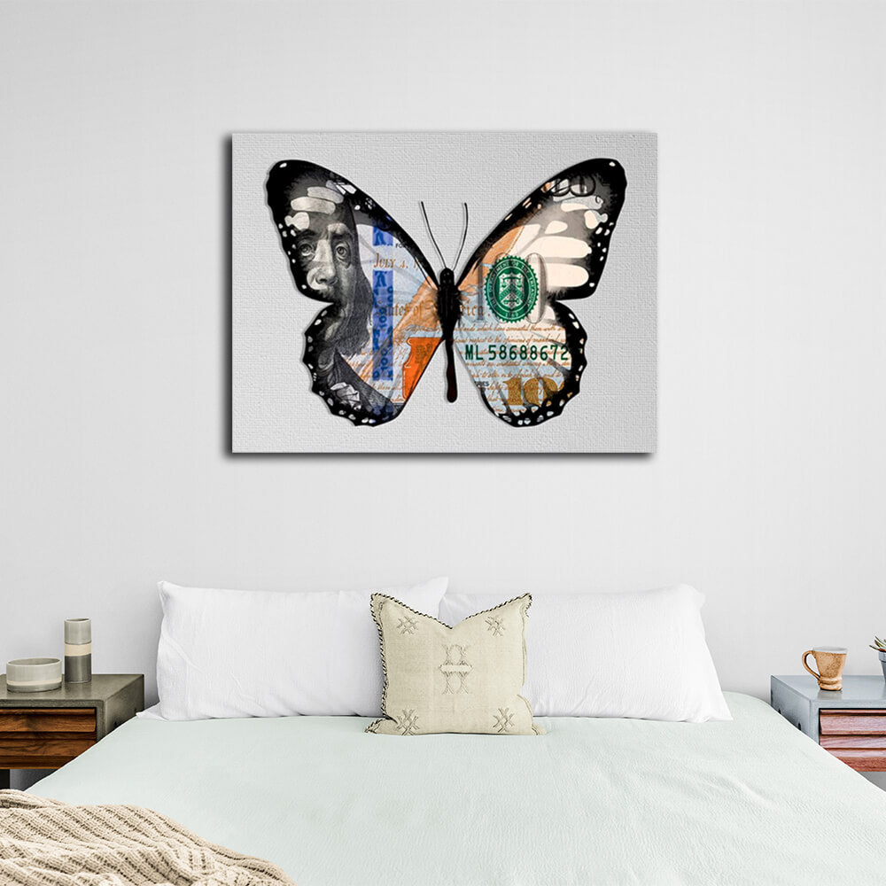 Schmetterling Dollar weiß motivierende Leinwand Wand Kunstdruck