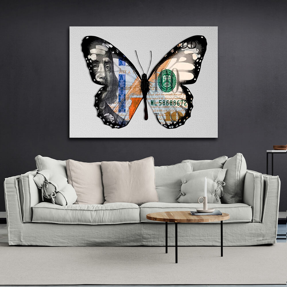 Schmetterling Dollar weiß motivierende Leinwand Wand Kunstdruck