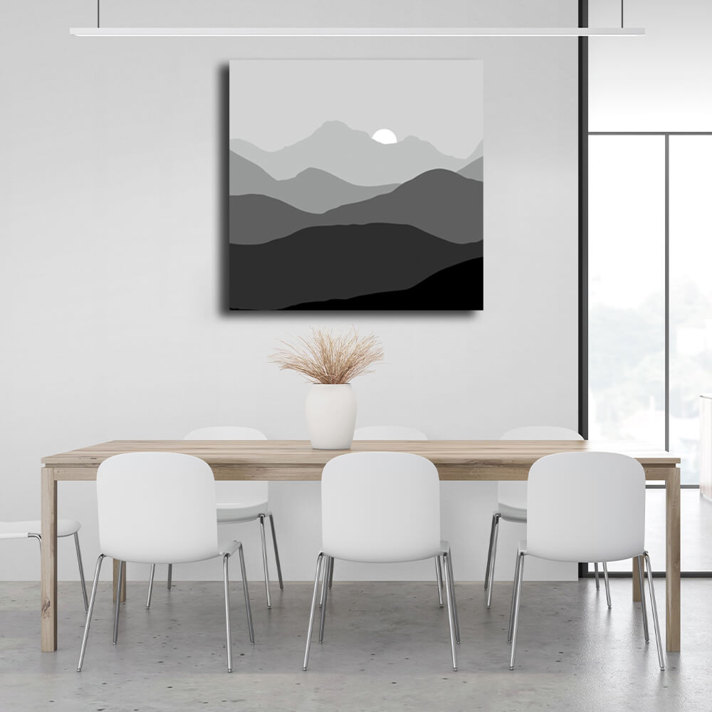 Abstraction Black and white mountains Canvas Wall Art Print