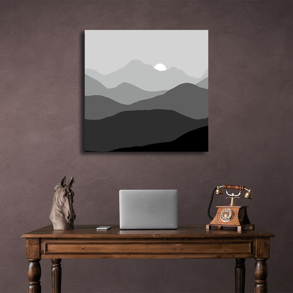 Abstraction Black and white mountains Canvas Wall Art Print