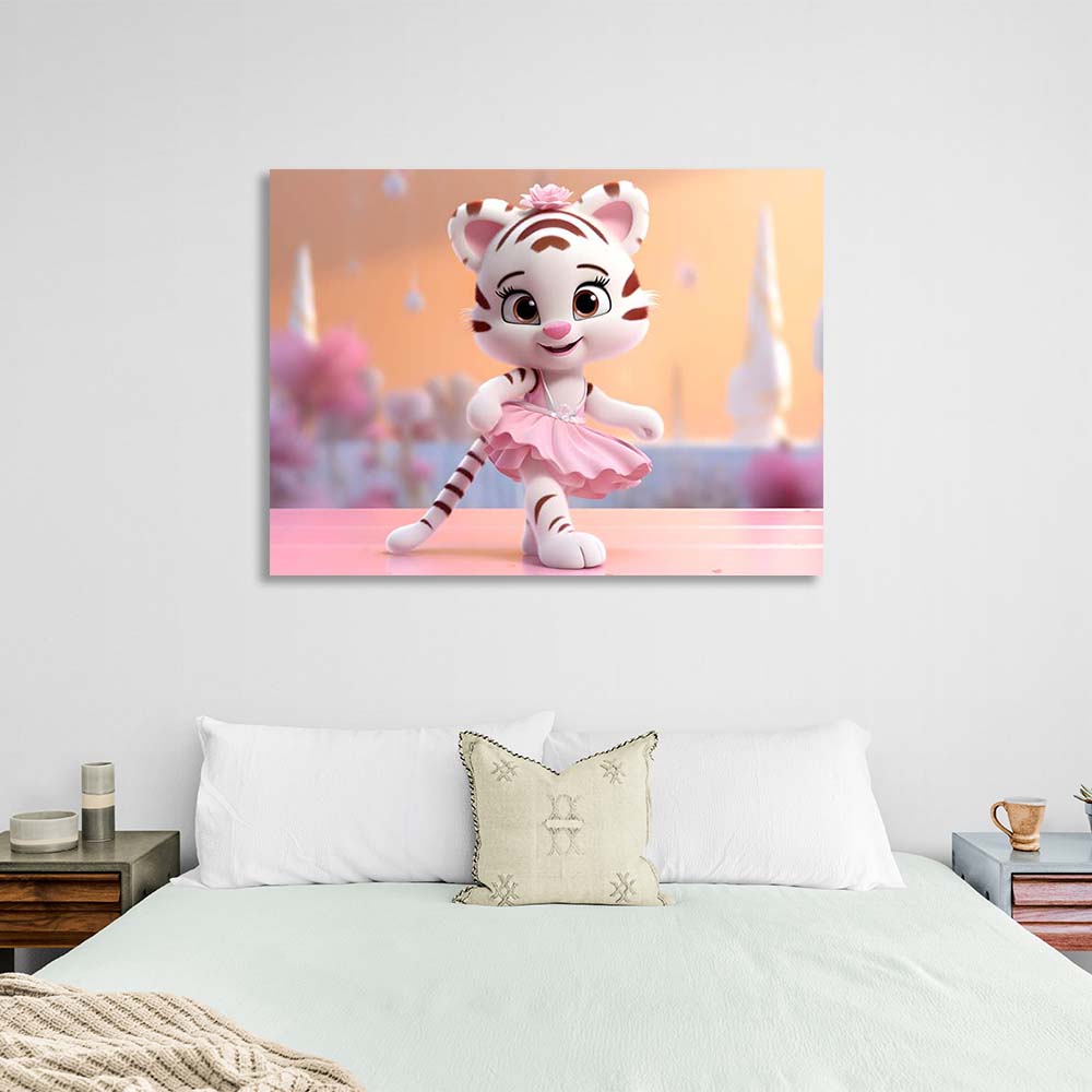 Kunstdruck auf Leinwand, Motiv: Tiger im rosa Rock