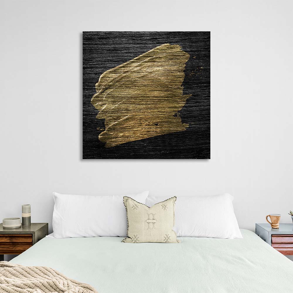 Gold strokes on a black background Abstraction Canvas Wall Art Print