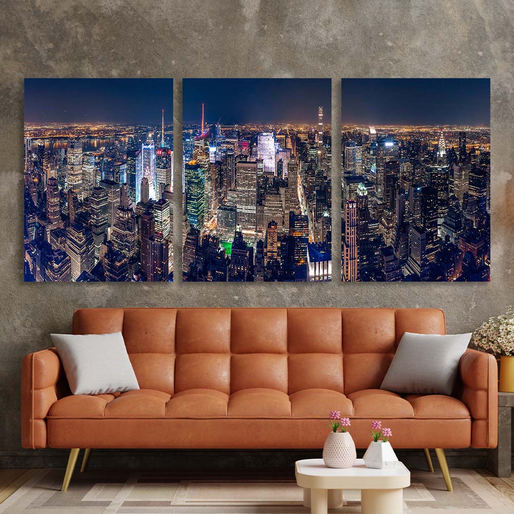 Multi Panel Canvas Wall Art Print View of night skyscrapers