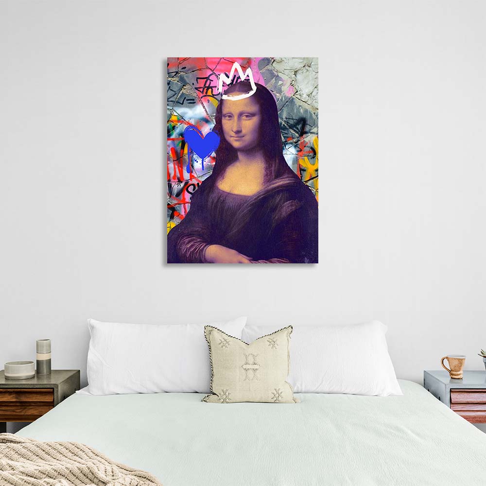 Kunstdruck auf Leinwand, Mona Lisa auf dem Hintergrund einer rissigen Wand in Garffiti