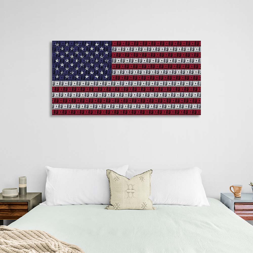 Inspirierender Kunstdruck auf Leinwand, amerikanische Dollarflagge