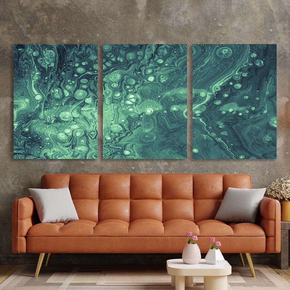 Multi Panel Canvas Wall Art Print Bubbles in turquoise acrylic paint