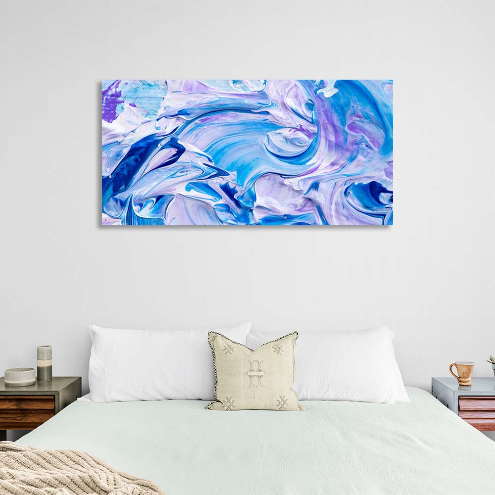 Abstraktion Leinwand Wand Kunstdruck abstrakt horizontal blau-lila Farbspritzer