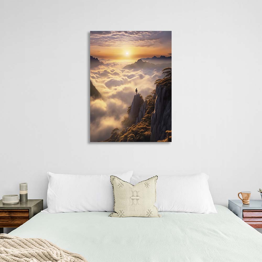 A man on a mountaintop welcomes the sunrise Canvas Wall Art Print